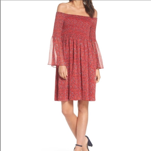 Sam Edelman Smocked Off The Shoulder Dress  2 NWT - Picture 1 of 15